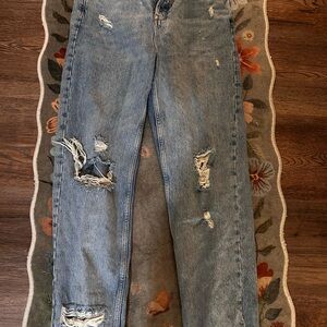 Urban Outfitters Distressed Straight Leg Jeans - Blue